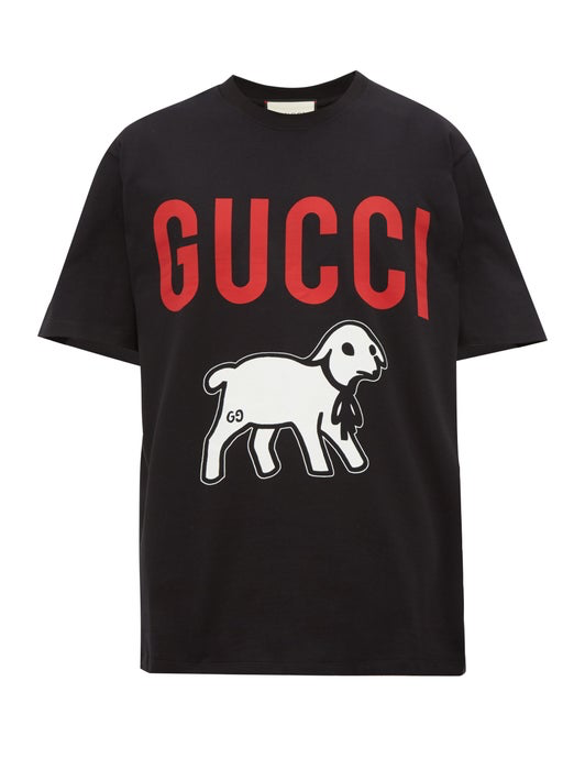 Men Gucci Lamb-print cotton-jersey T-shirt