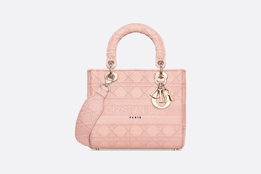 DIOR MEDIUM BOIS DE ROSE LADY D-LITE EMBROIDERED CANNAGE BAG