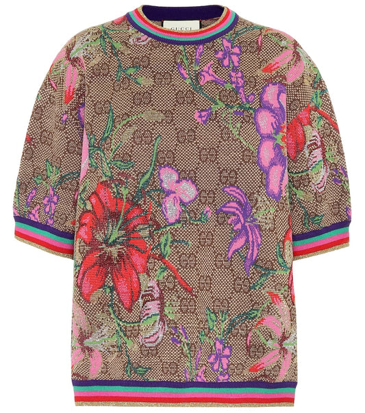 Pull haut en jacquard de laine mélangée GUCCI GG Flora