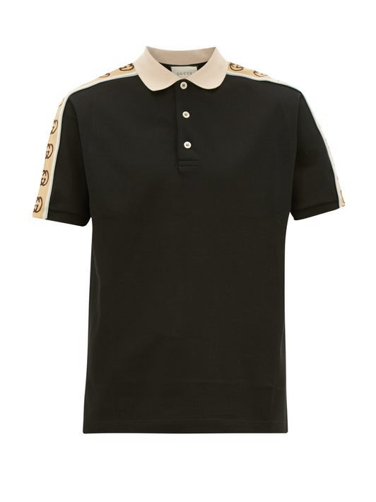 Men Gucci Logo stripe cotton-piqué polo shirt