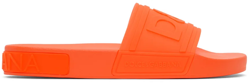 DOLCE & GABBANA Orange Tonal Logo  Slide Sandal