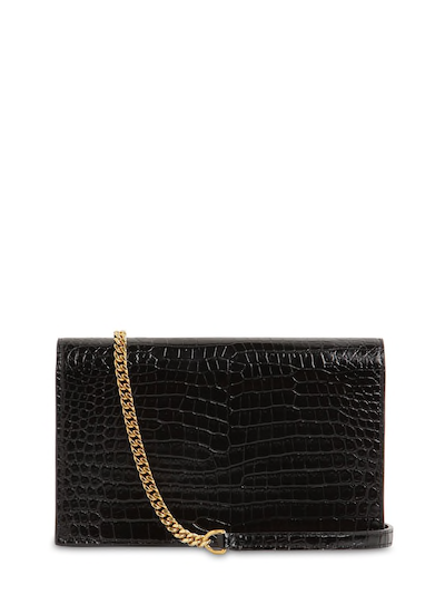 YSL Yves SAINT LAURENT KATE CROC EMBOSSED LEATHER CHAIN WALLET