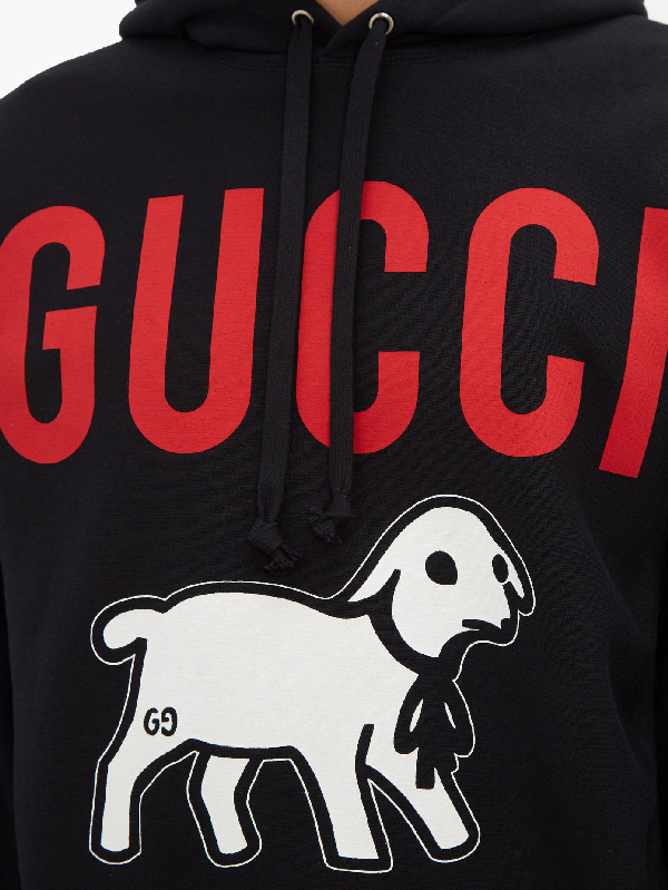 Sweat à capuche en coton avec agneau et logo Gucci