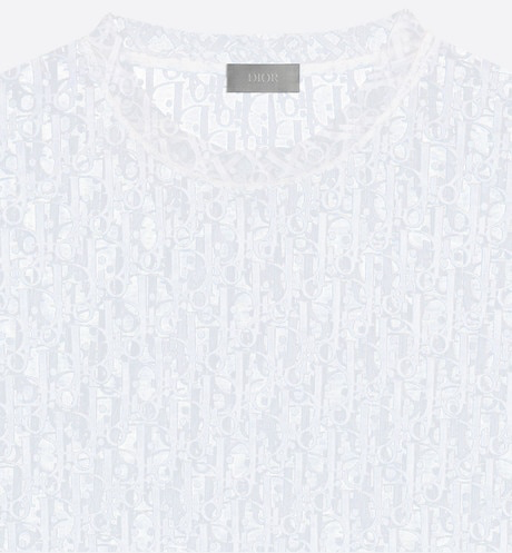 Men Dior White Mesh Jersey T-shirt with Dior Oblique Dévoré Effect