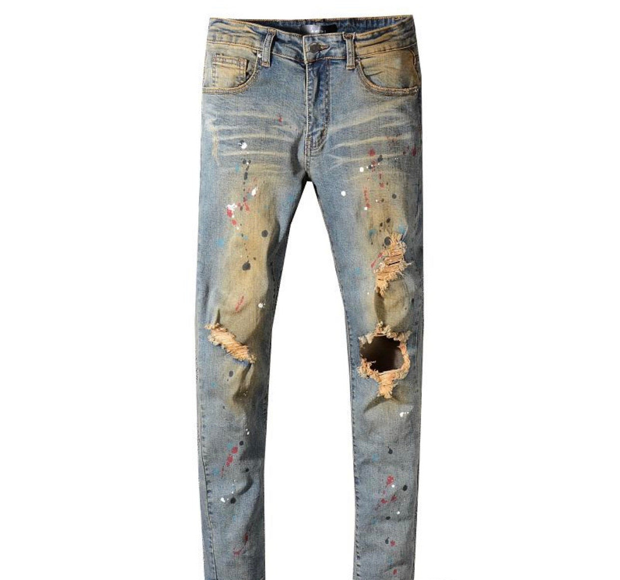 Men Amiri Distressed Jeans Paint Splash