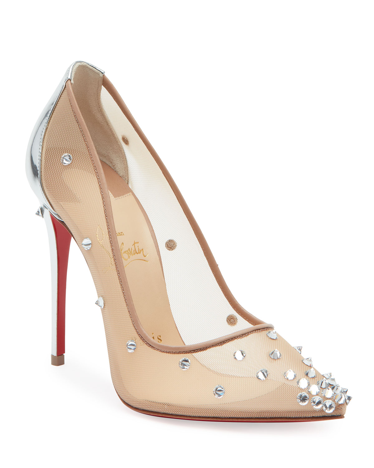 WOMEN CHRISTIAN LOUBOUTIN Degra 100 embellished mesh pumps