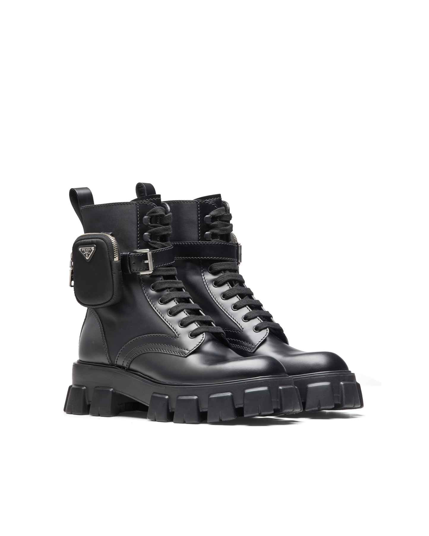 PRADA Brushed leather And Technical Fabric Boots