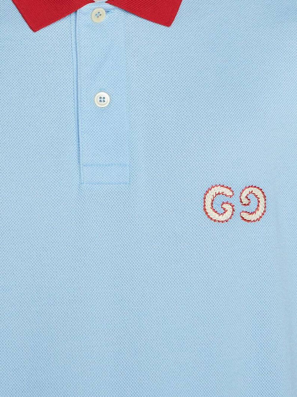 Camisa Gucci Polo GG Bordado Hombre en Azul Claro