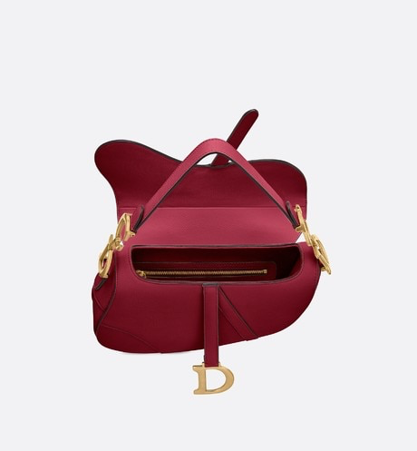 DIOR CHERRY RED SADDLE STAMPED GRAIN CALFSKIN BAG