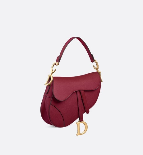 DIOR CHERRY RED SADDLE STAMPED GRAIN CALFSKIN BAG