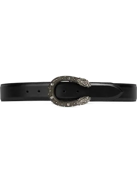 Men Gucci Leather belt with tiger head buckle