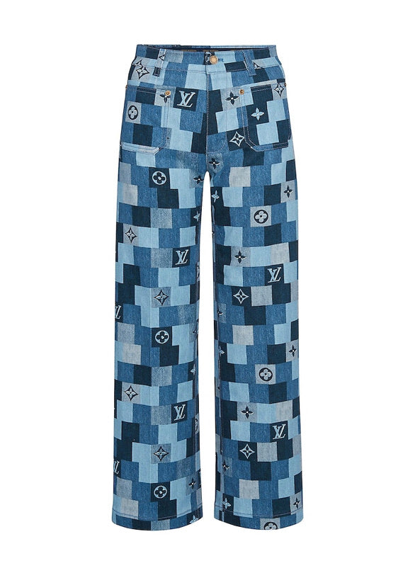 WOMEN LV LOUIS VUITTON DENIM MONOGRAM CHECK PANTS