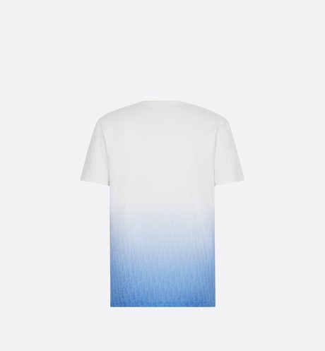 Men Dior White and Blue Gradient Jersey T-shirt with All-Over Dior Oblique Motif