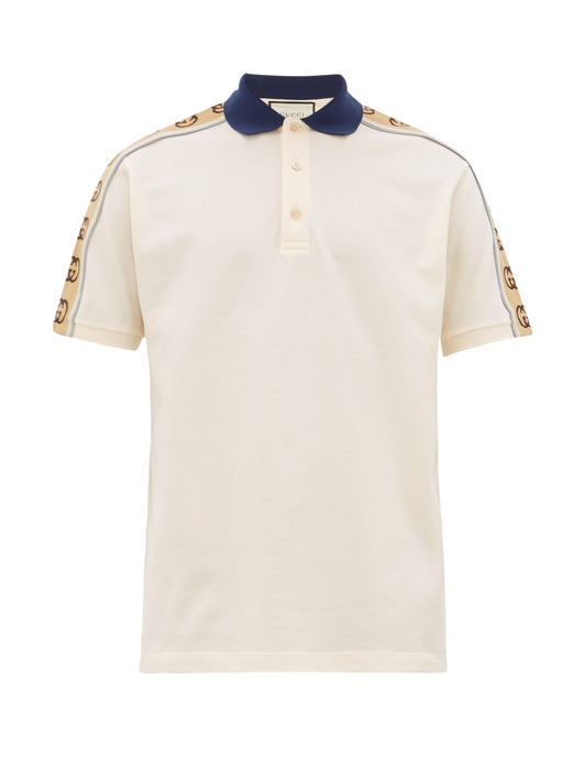 Men Gucci Logo-tape stretch-cotton piqué polo shirt