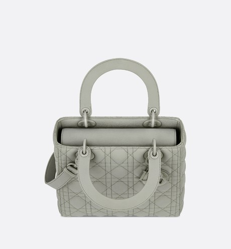 DIOR MEDIUM GRAY STONE LADY DIOR MATTE CALFSKIN BAG