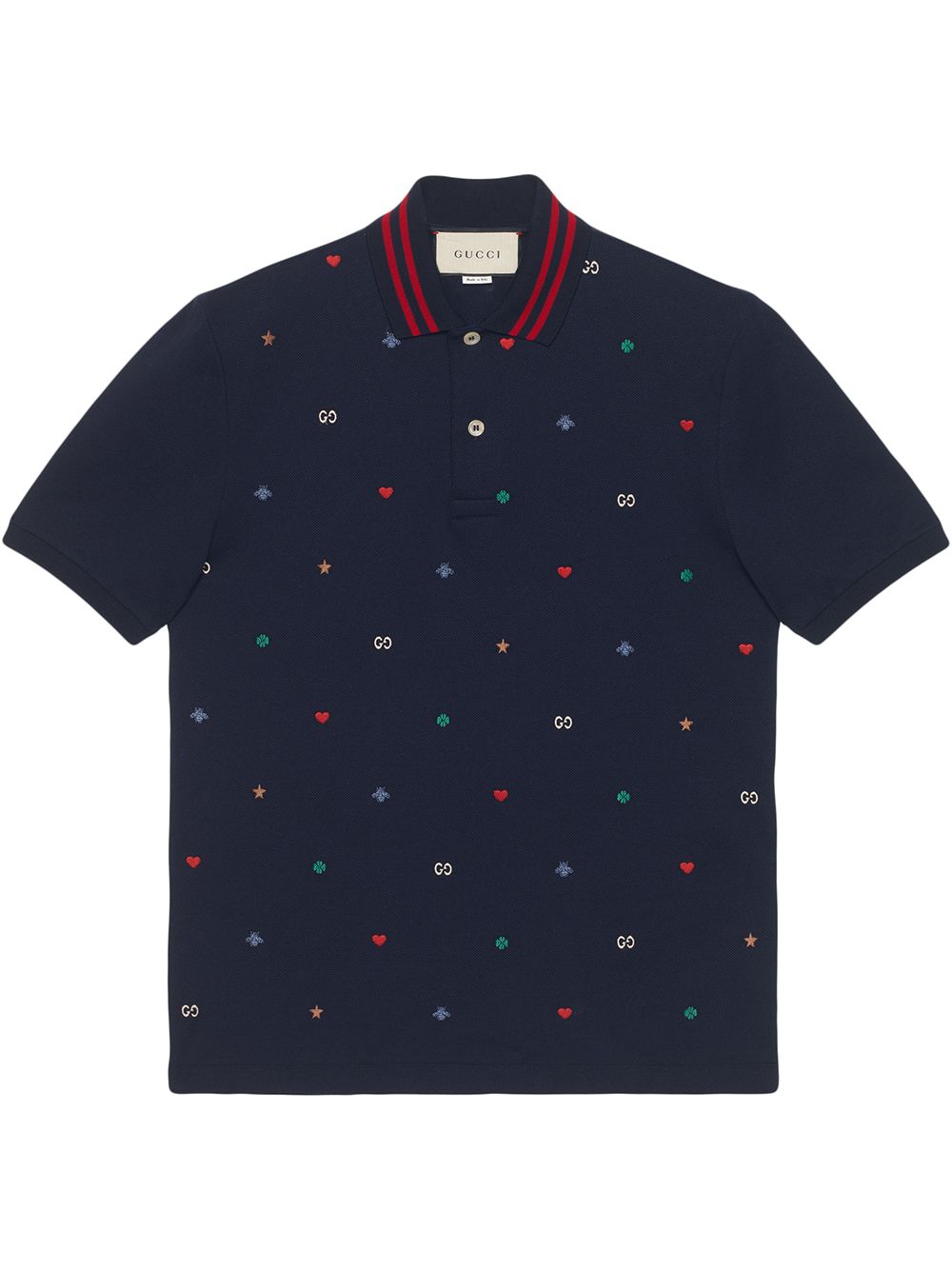 Men Gucci Polo with symbols embroidery in Navy shirt