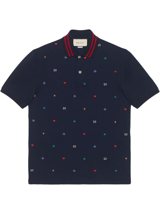 Polo Gucci Hombre con bordado de símbolos en camisa Navy