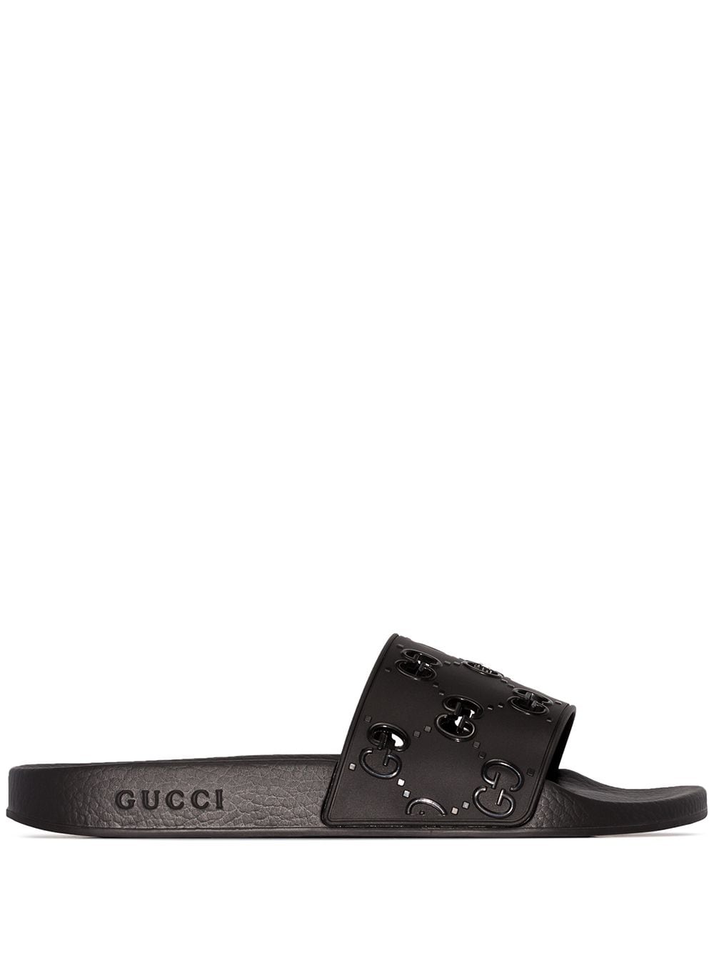 Sandale à glissière GG en caoutchouc Gucci en noir