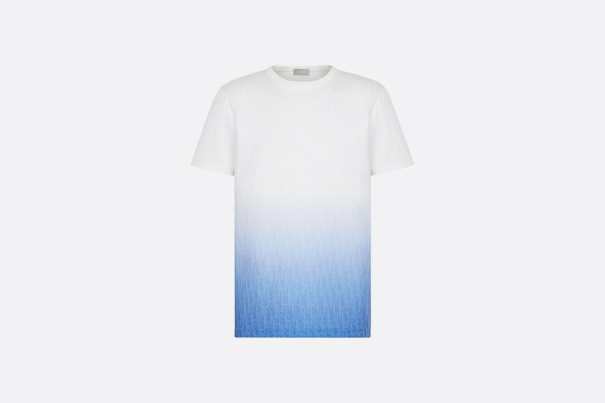 Men Dior White and Blue Gradient Jersey T-shirt with All-Over Dior Oblique Motif