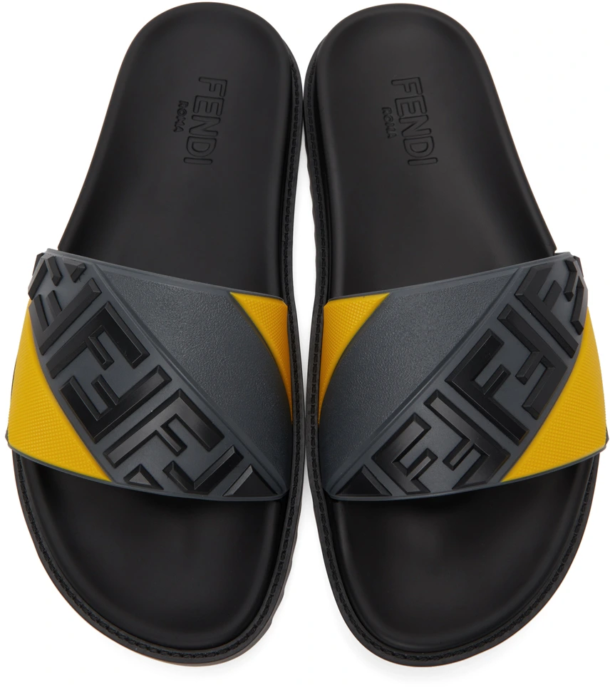 FENDI Claquettes Fussbett grises et jaunes 'Forever Fendi'