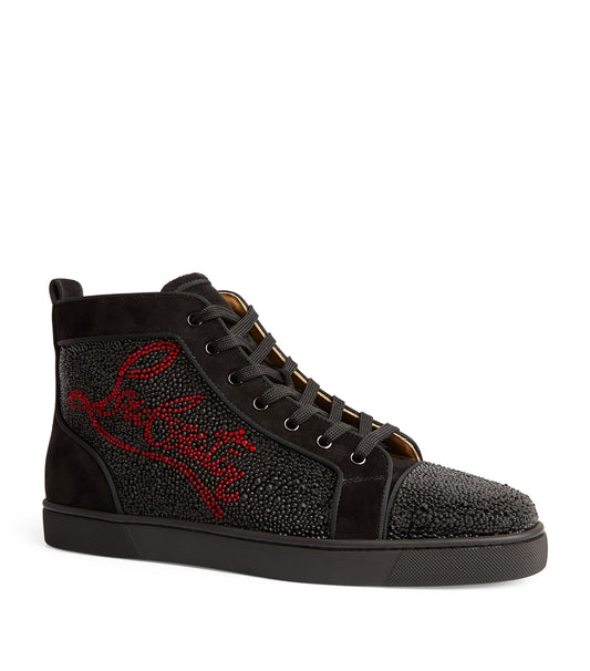 Louboutin Louis Strass Suede High-Top Sneakers