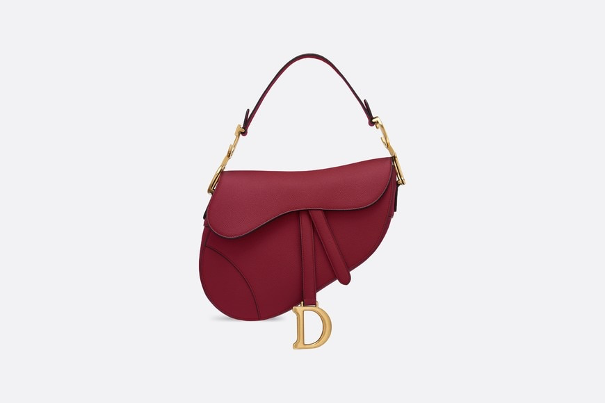 DIOR CHERRY RED SADDLE STAMPED GRAIN CALFSKIN BAG