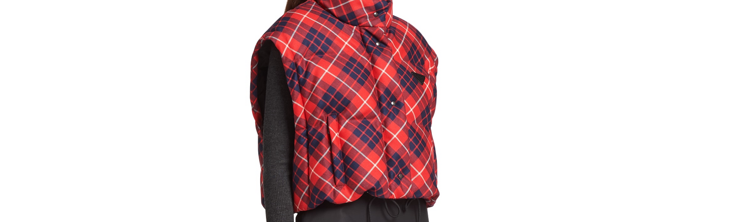 Prada Plaid puffer jacket detachable sleeves