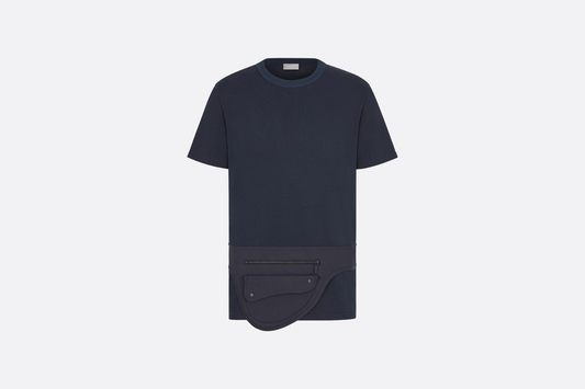 Men Dior Navy Blue Compact Cotton T-shirt with Built-In Saddle Pocket Bag