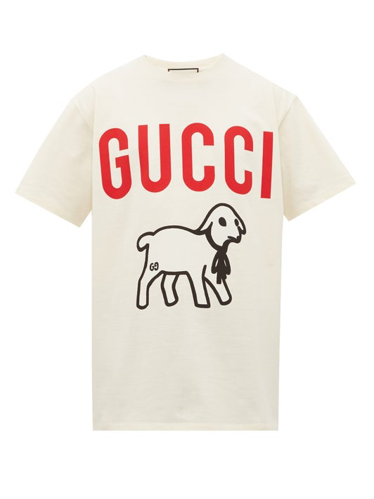 Men Gucci Lamb-print cotton-jersey T-shirt