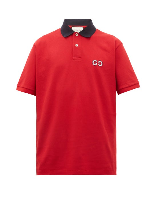 Polo en piqué de coton mélangé à logo brodé Gucci