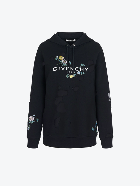 WOMEN GIVENCHY  EMBROIDERED DESTROYED  HOODIE