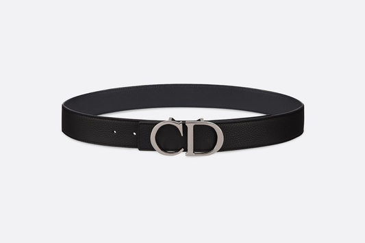 CEINTURE 'CD' DIOR 35 MM HOMME EN CUIR DE VEAU GRAINÉ NOIR ET MARINE