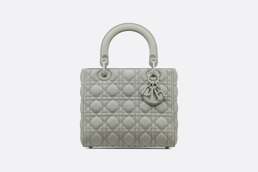 SAC DIOR MEDIUM GRIS STONE LADY DIOR EN CUIR DE VEAU MAT