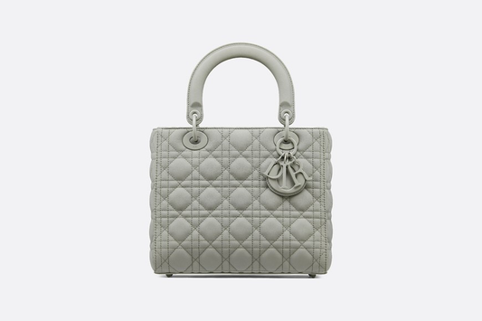 DIOR MEDIUM GRAY STONE LADY DIOR MATTE CALFSKIN BAG