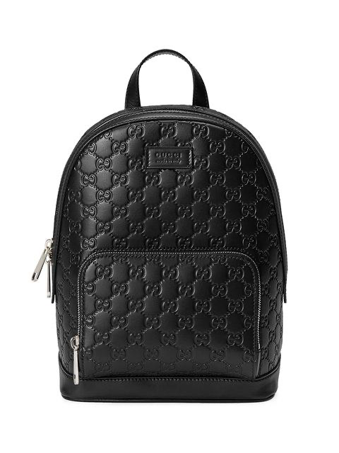 Gucci Small Signature Leather Backpack In Black Gucci Signature