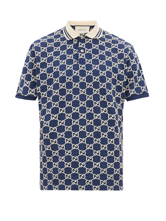 Polo en coton mélangé brodé monogramme GG Gucci Homme