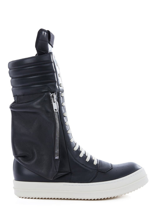 RICK OWENS  CARGOBASKET IN BLACK AND WHITE SNEAKERS