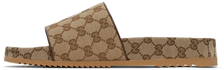 GUCCI Sandales à glissière GG en toile beiges