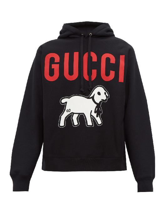 Sweat à capuche en coton avec agneau et logo Gucci