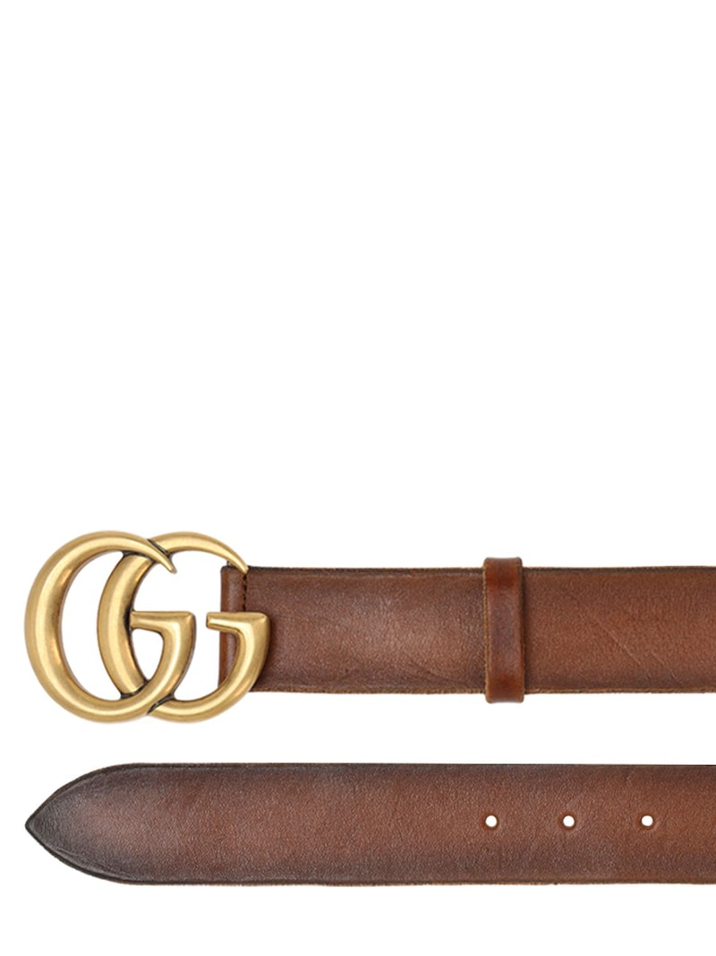 CEINTURE EN CUIR BOUCLE OR GUCCI 4CM GG HOMME