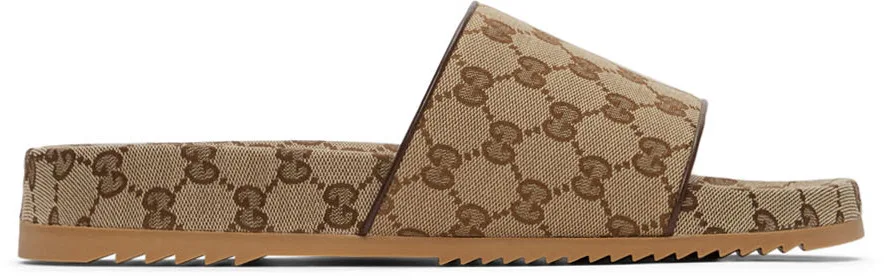 GUCCI Beige Canvas GG Slide Sandals