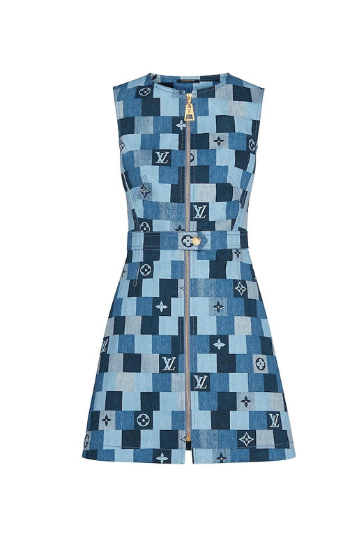 ROBE À CARREAUX MONOGRAMME EN DENIM LV LOUIS VUITTON FEMME