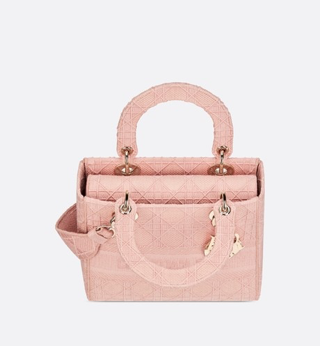 BOLSO CANNAGE DIOR BOIS DE ROSE LADY D-LITE BORDADO MEDIANO