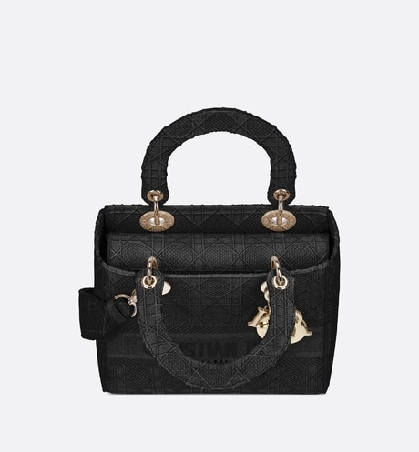 BOLSO CANNAGE DIOR MEDIANO LADY D-LITE BORDADO NEGRO