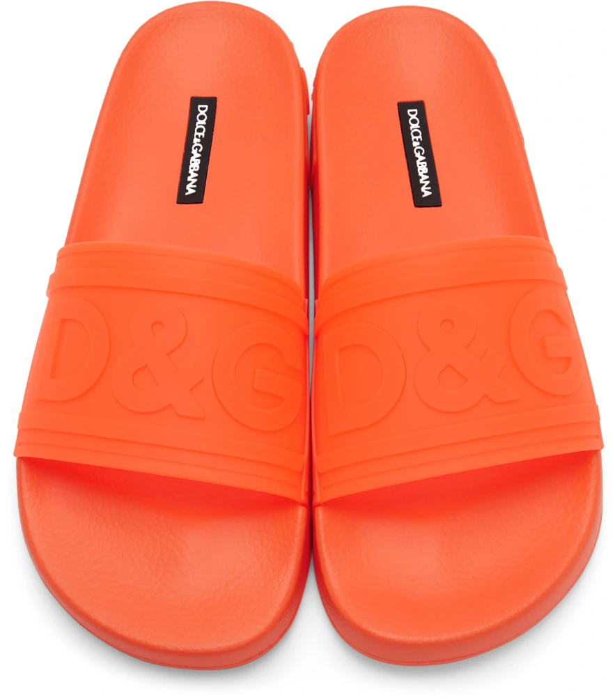 DOLCE & GABBANA Orange Tonal Logo  Slide Sandal