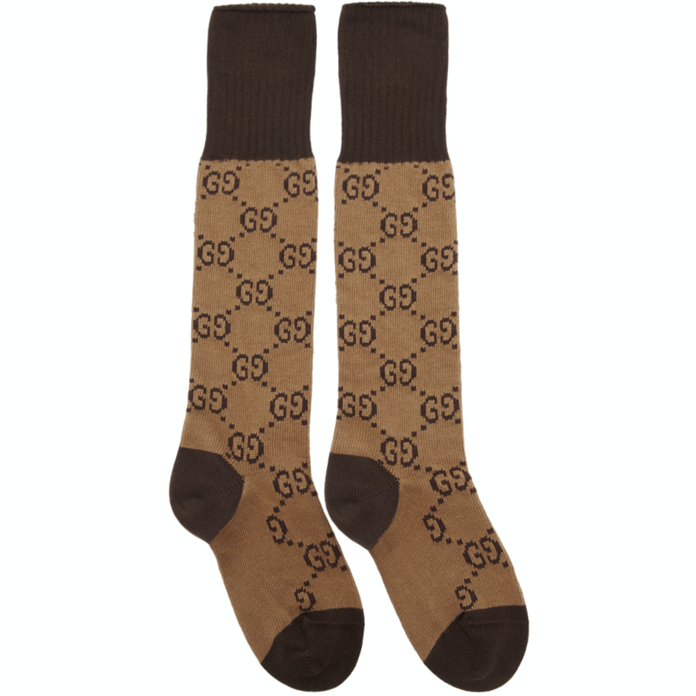 Calcetines largos Gucci con GG en marrón y beige para hombre