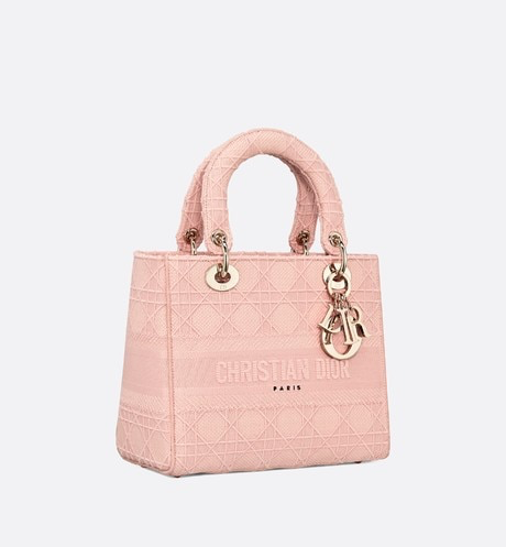 BOLSO CANNAGE DIOR BOIS DE ROSE LADY D-LITE BORDADO MEDIANO