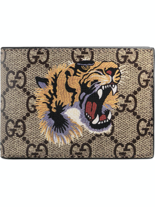 Men Gucci Tiger print GG Supreme wallet