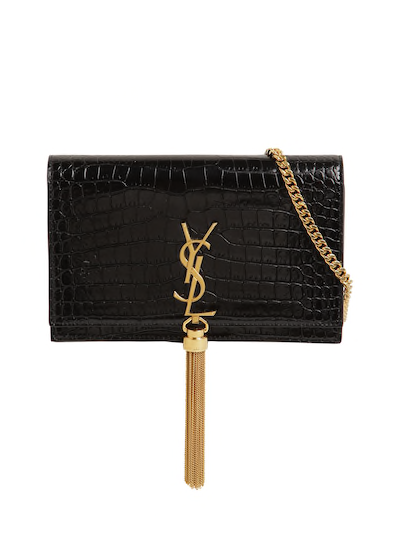 YSL Yves SAINT LAURENT KATE CROC EMBOSSED LEATHER CHAIN WALLET