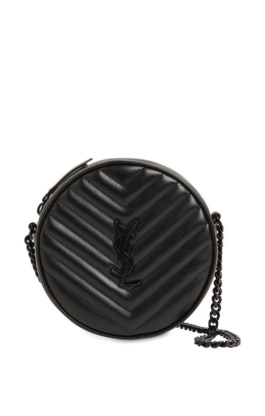 YSL Yves SAINT LAURENT VINYLE ROUND QUILTED LEATHER CAMERA BAG